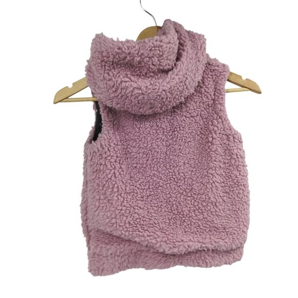 Mini Boden Teddy Bear Fleece Hooded Vest Size 5-6Y Pink Blue Stars Kids Faux Fur - Picture 7 of 11